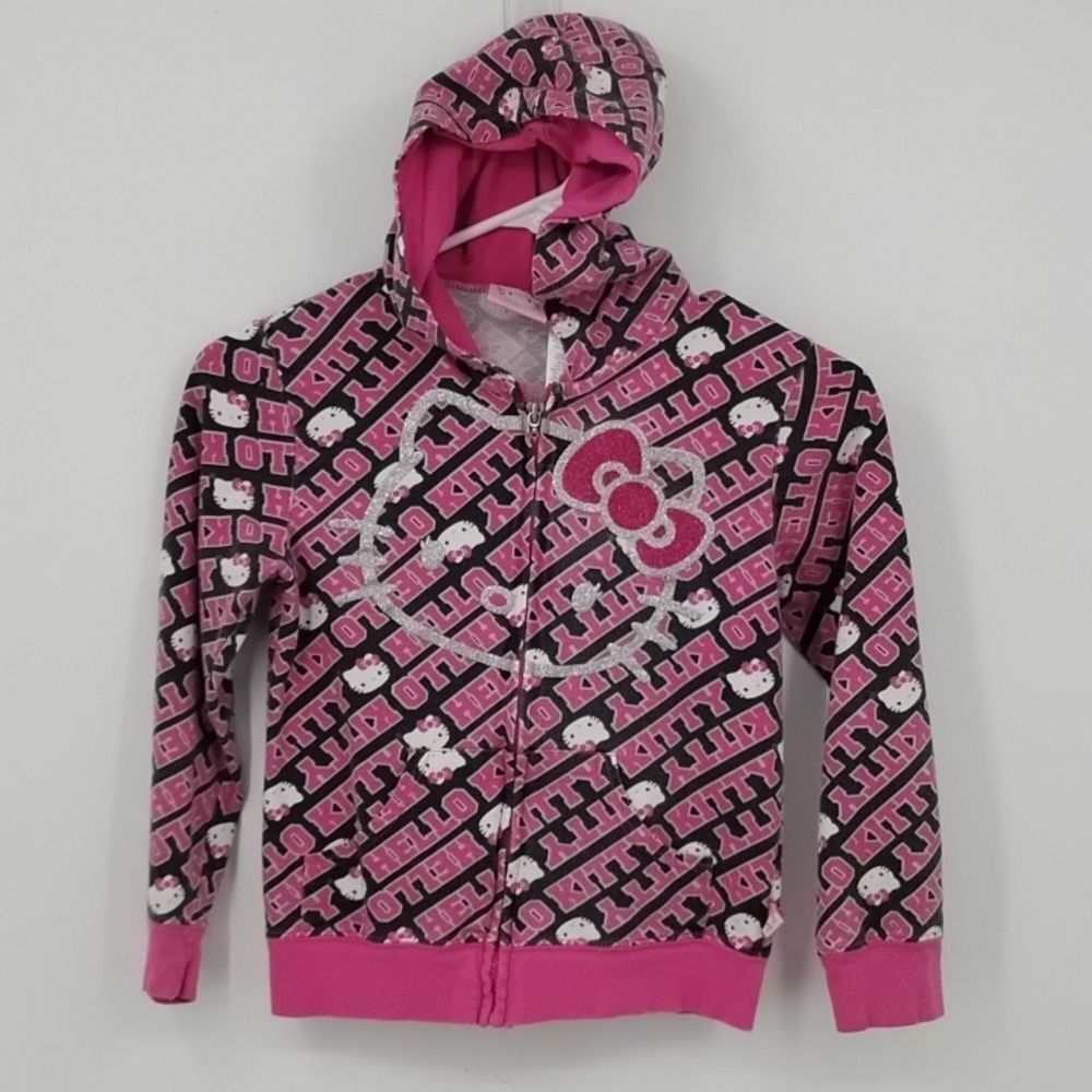 Hello Kitty Black and Pink Full Zip Kids Hoodie Sweatshirt M 7/8